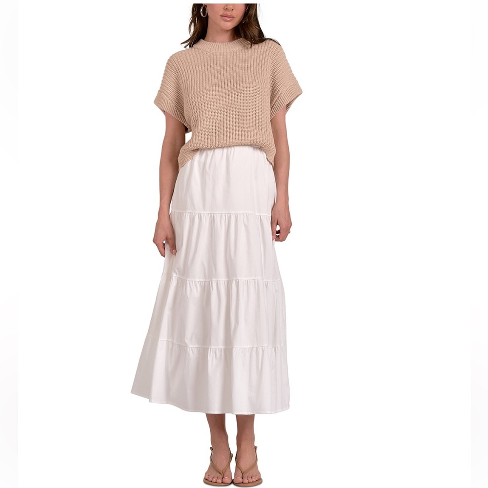 Elan White Tiered Maxi Skirt
